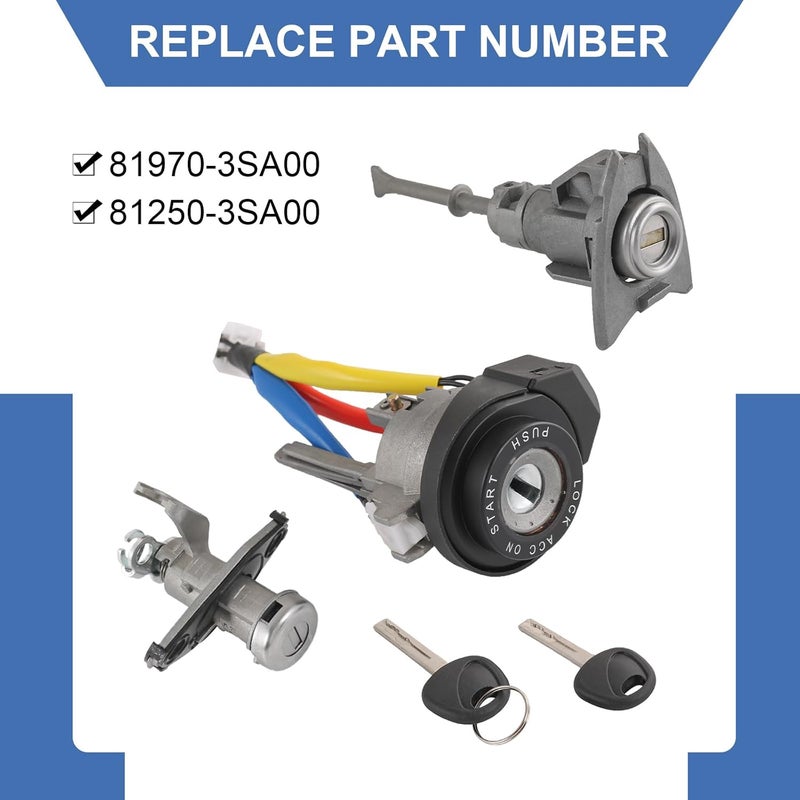 DICMIC Full Lock Cylinder Set Key Ignition Start Barrel Compatible with 2009-2014 Hyundai Sonata 2011-2015 Hyundai Sonata Hybrid Replace# 81970-3SA00, 81250-3SA00 - Image 3